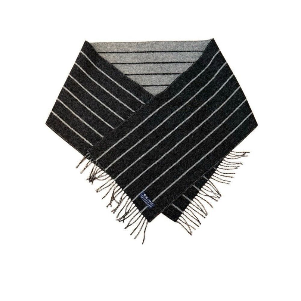 Burberry's Vintage Scarf Gray Striped Cashmere Wool Blend Made in Scotland Flaw